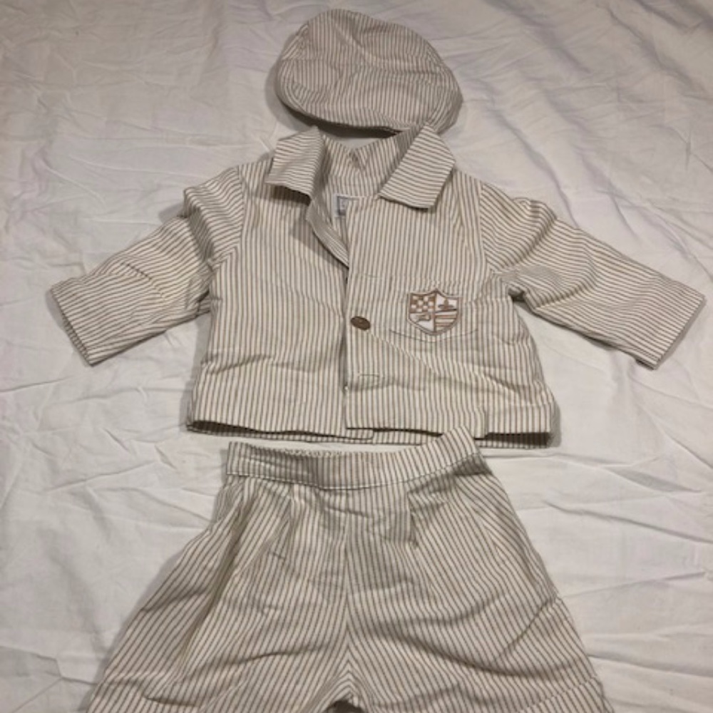 Striped Kid's Suit, Shirt, Hat and Tie - 6 months